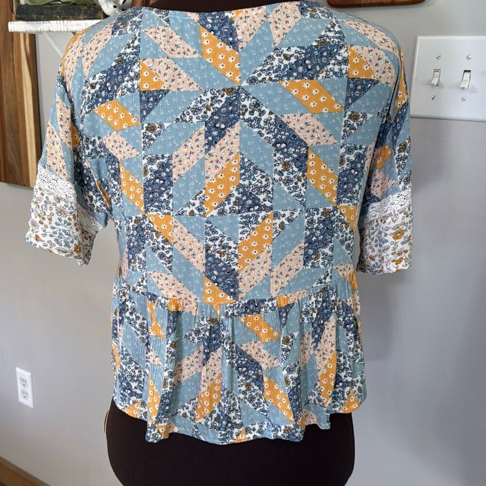 American Eagle Patchwork Shirt Blouse Women’s Siz… - image 5